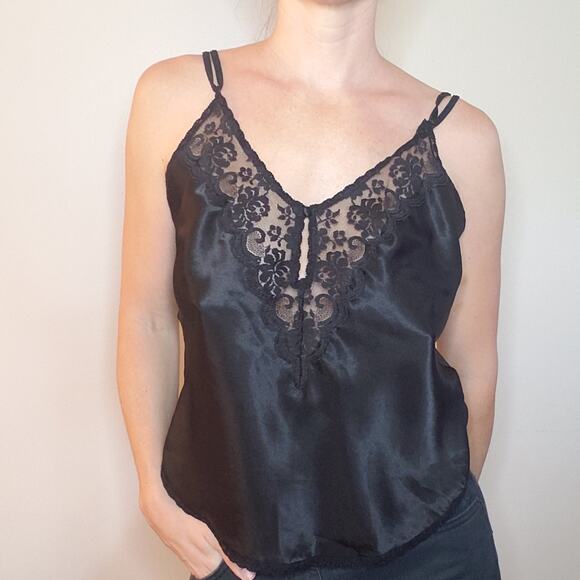 Vintage Union Tag Chantilly Maidenform Camisole Lingerie Lace Silky Black 36 - Picture 1 of 11
